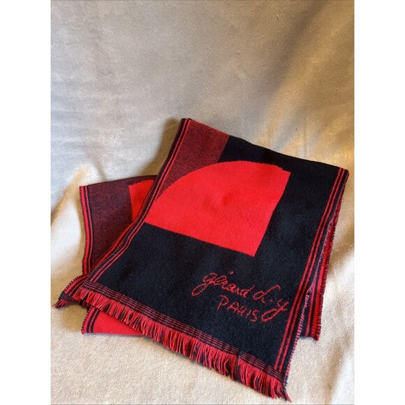 Beautiful Girard d.y PARIS Embroidered Red & Black Acrylic Scarf Made In France - Picture 2 of 11